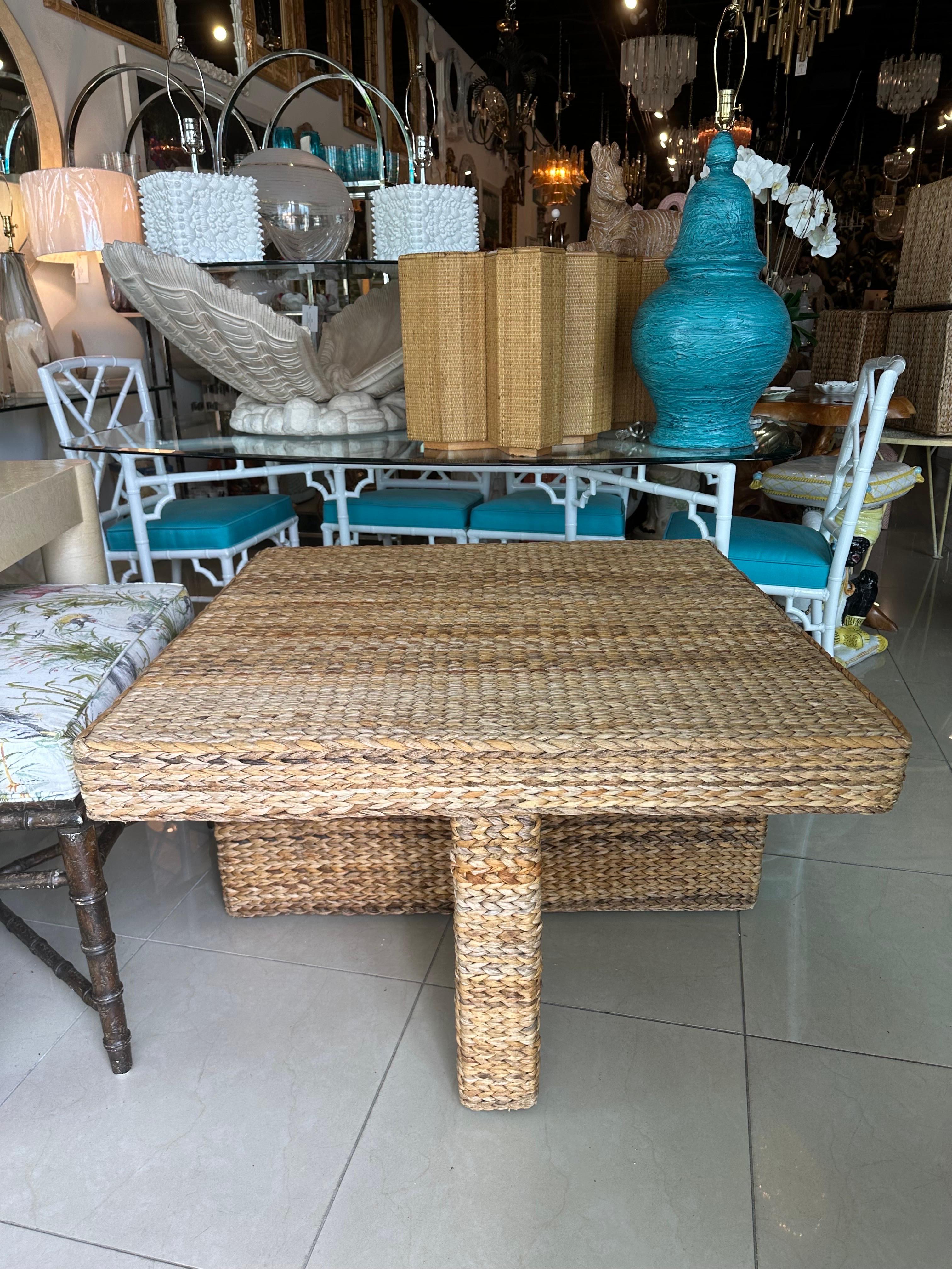 Vintage Palm Beach Seagrass Coffee Cocktail Table with 4 Benches Stools  For Sale 2