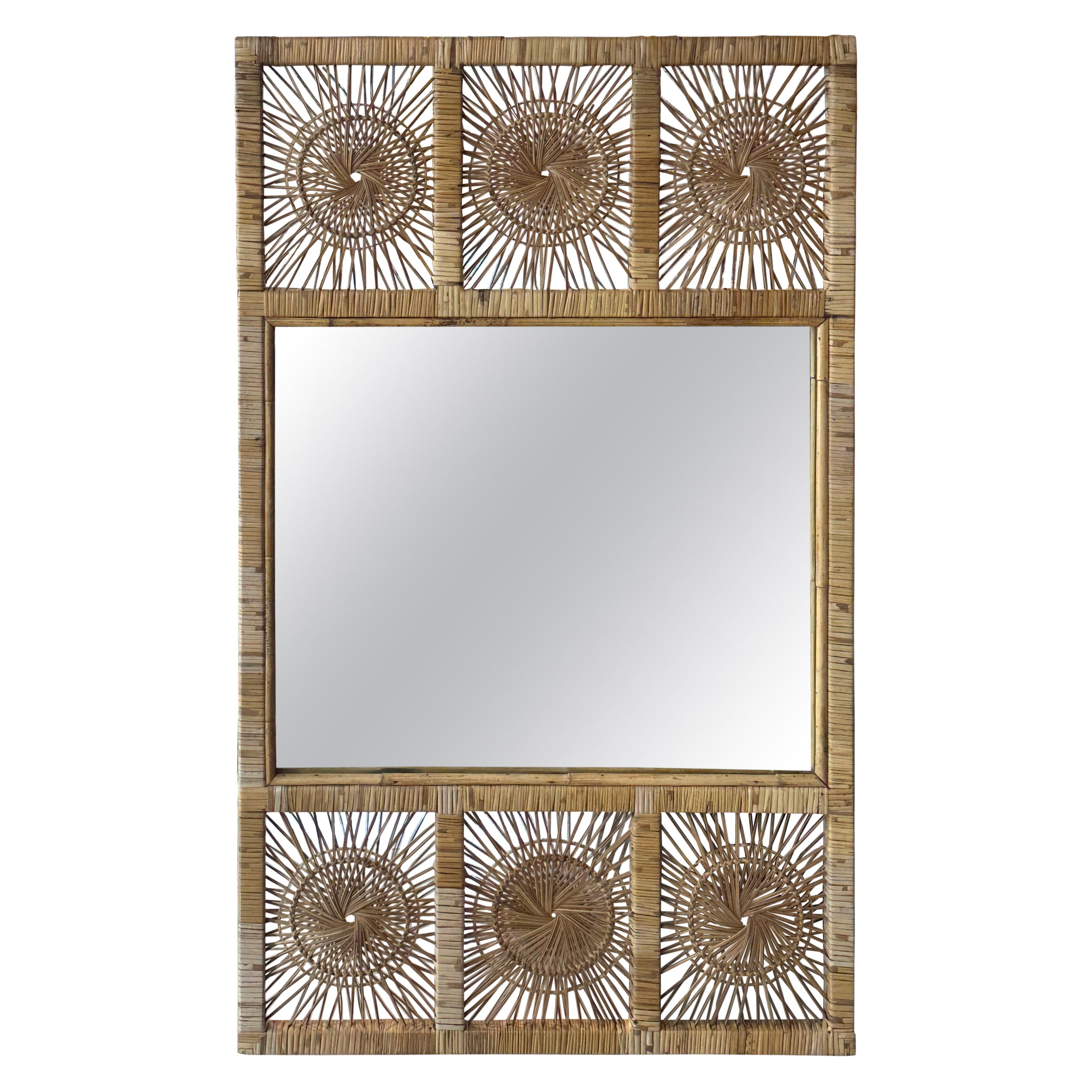 Vintage Palm Beach Spun Woven Wicker Rattan Sunburst Starburst Wall Mirror