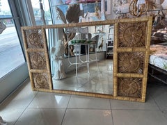 Vintage Palm Beach Spun Woven Wicker Rattan Sunburst Starburst Wall Mirror Large