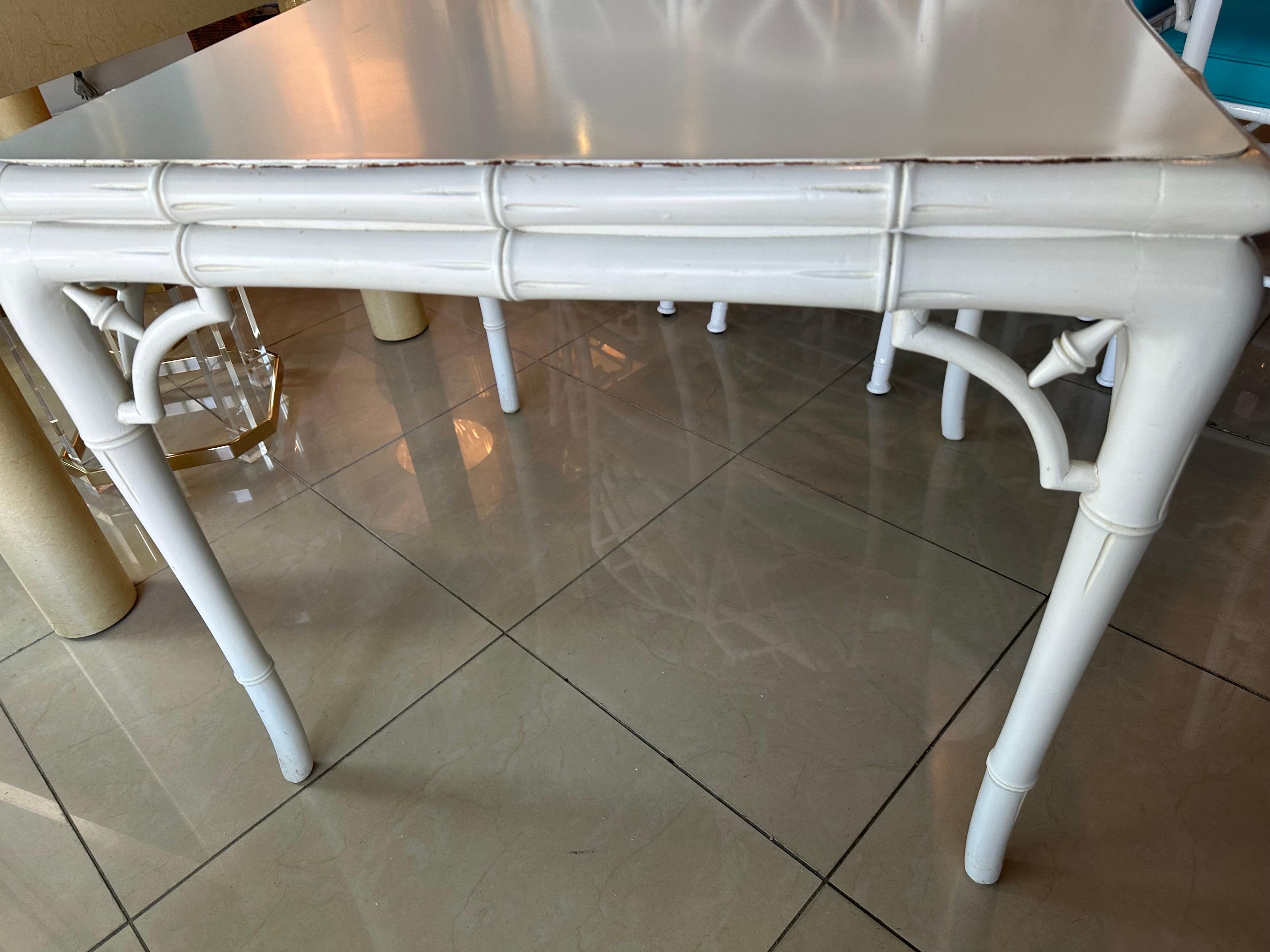 Vintage Palm Beach Square Faux Bamboo Fret Work Fretwork Game Dining Table 1