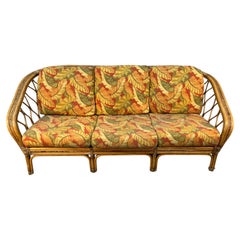 Vintage Palm Beach-Style Reed and Rattan Sofa