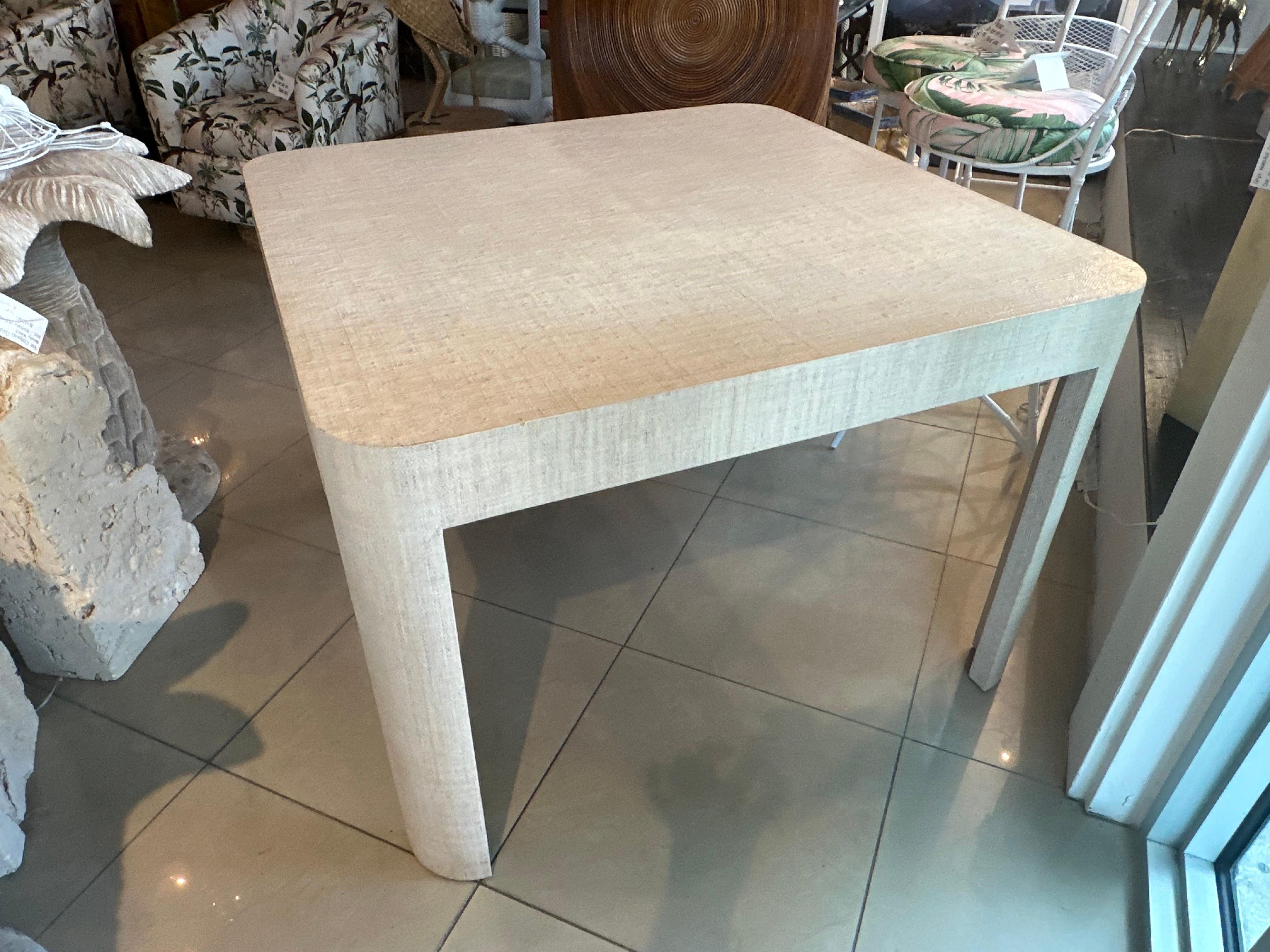 Vintage Palm Beach Tan Grasscloth Square Game Dining Table 5