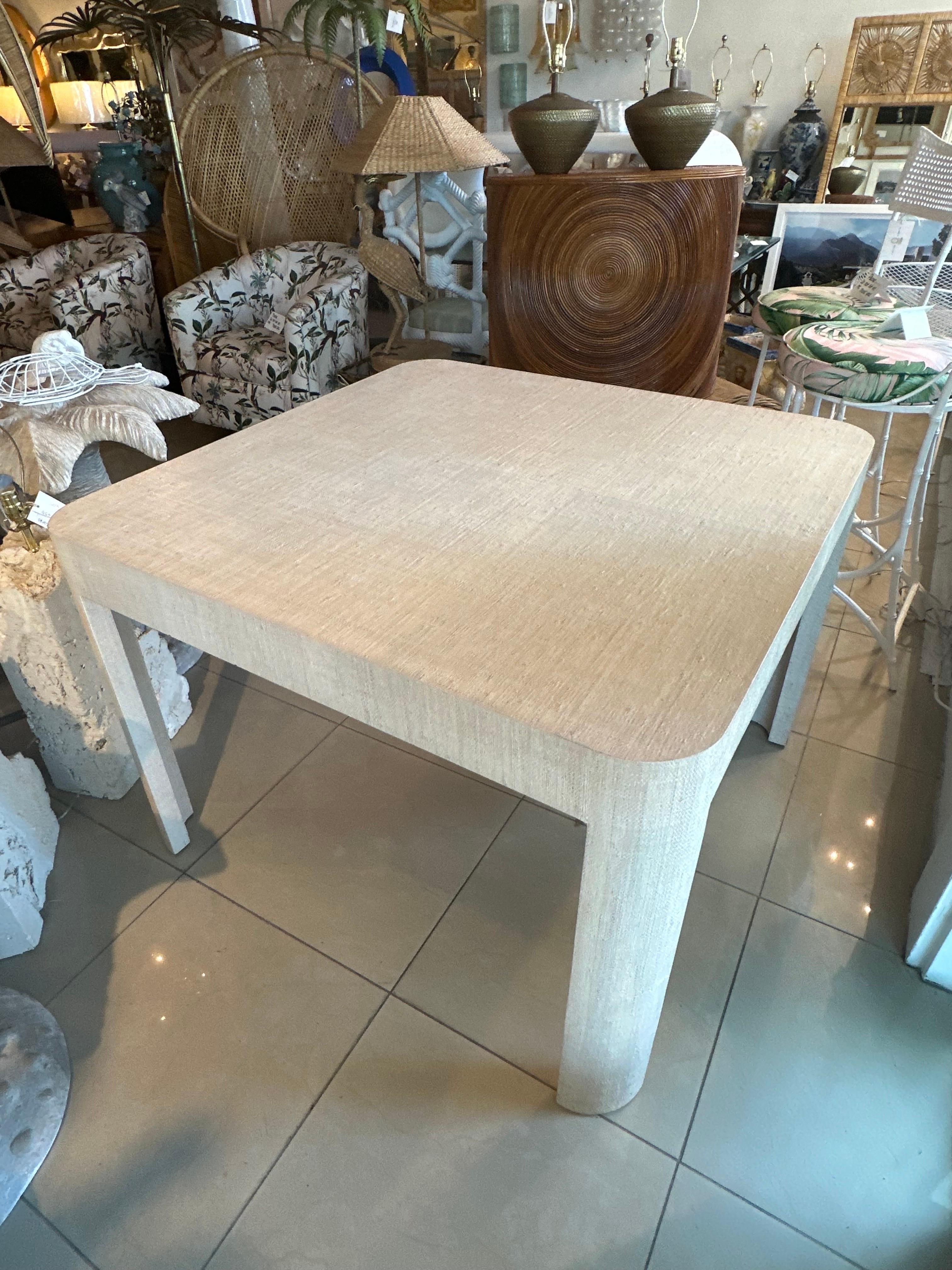 Vintage Palm Beach Tan Grasscloth Square Game Dining Table 6
