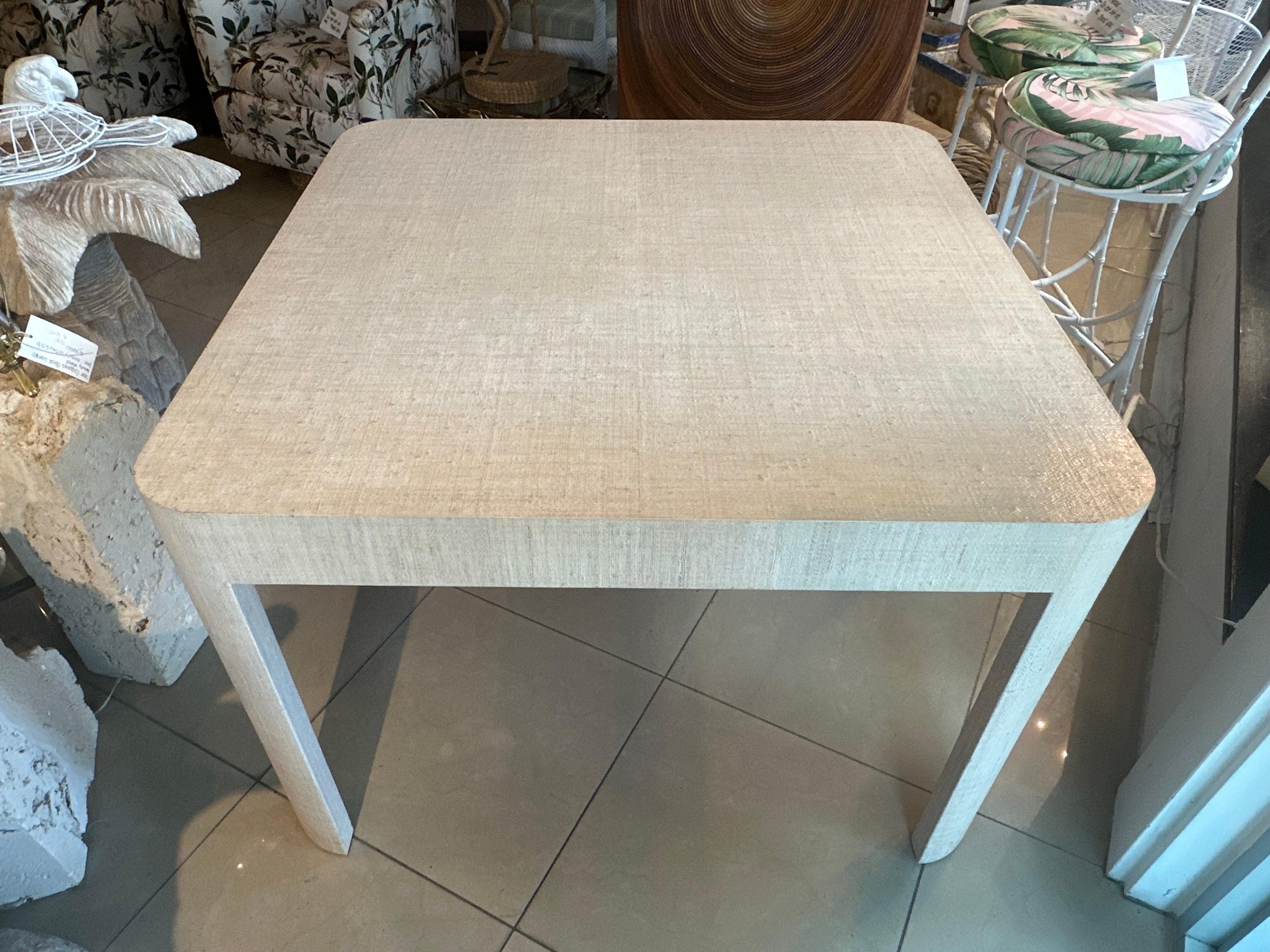 Vintage Palm Beach Tan Grasscloth Square Game Dining Table 7