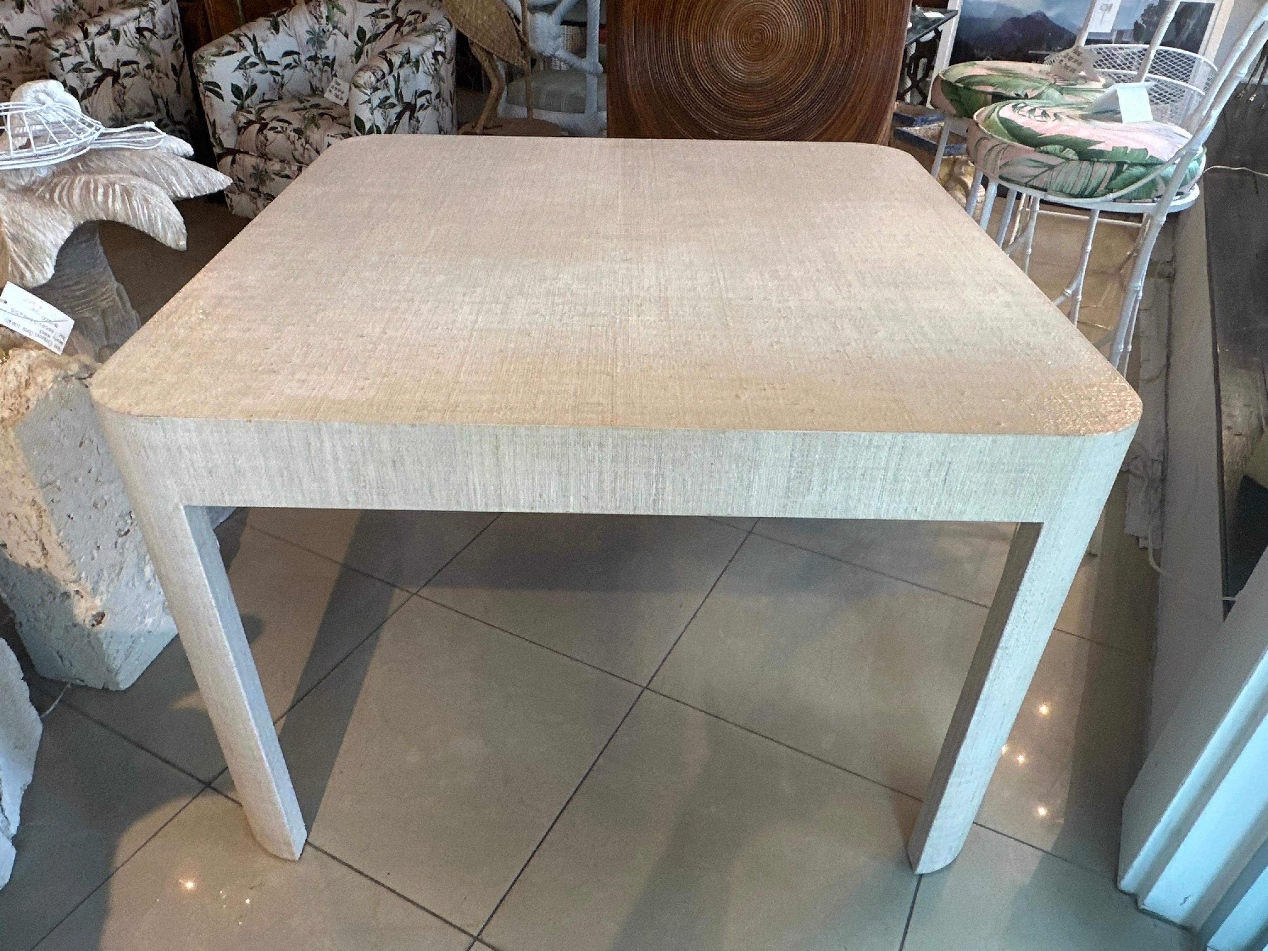 Vintage Palm Beach Tan Grasscloth Square Game Dining Table 8