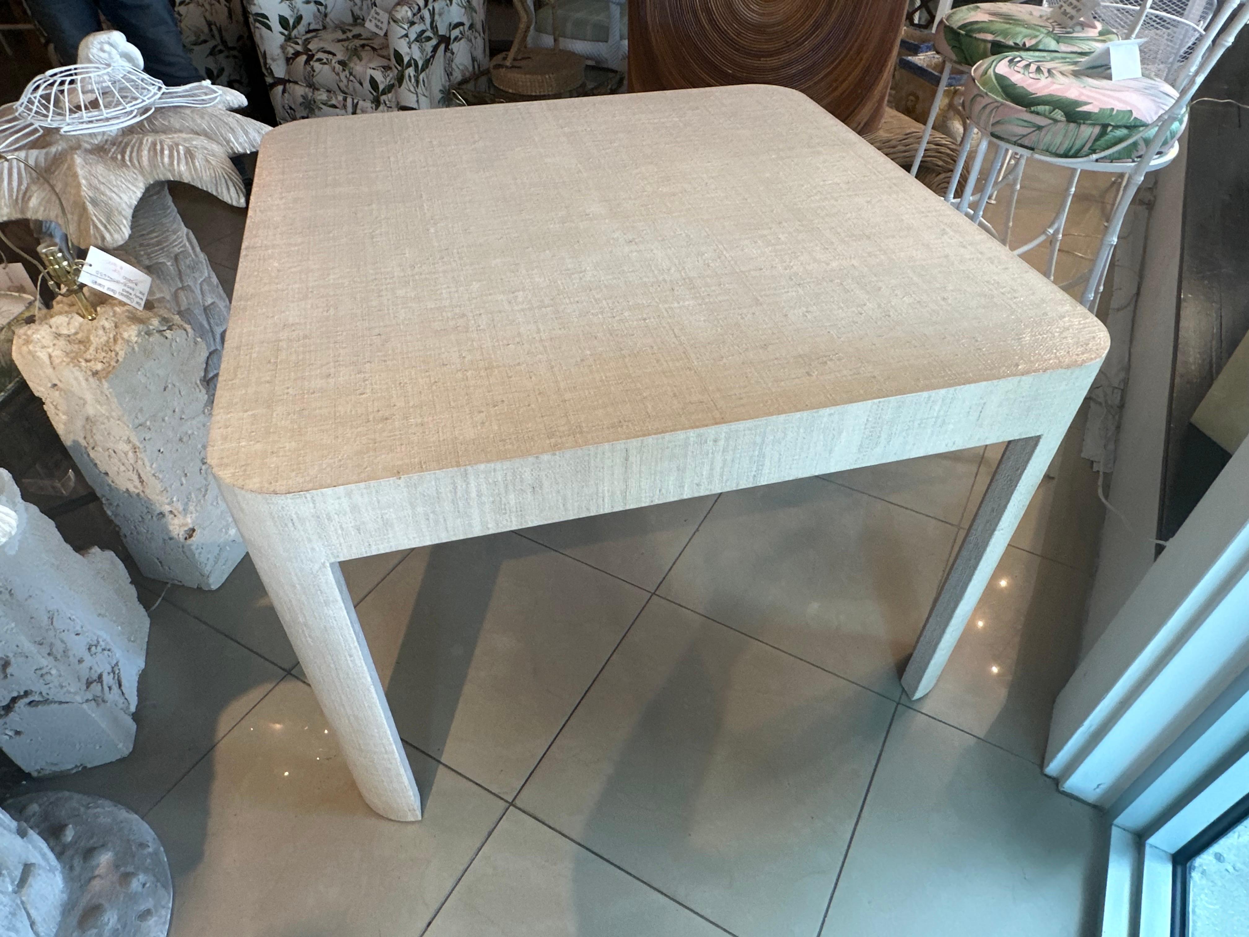 Hollywood Regency Vintage Palm Beach Tan Grasscloth Square Game Dining Table