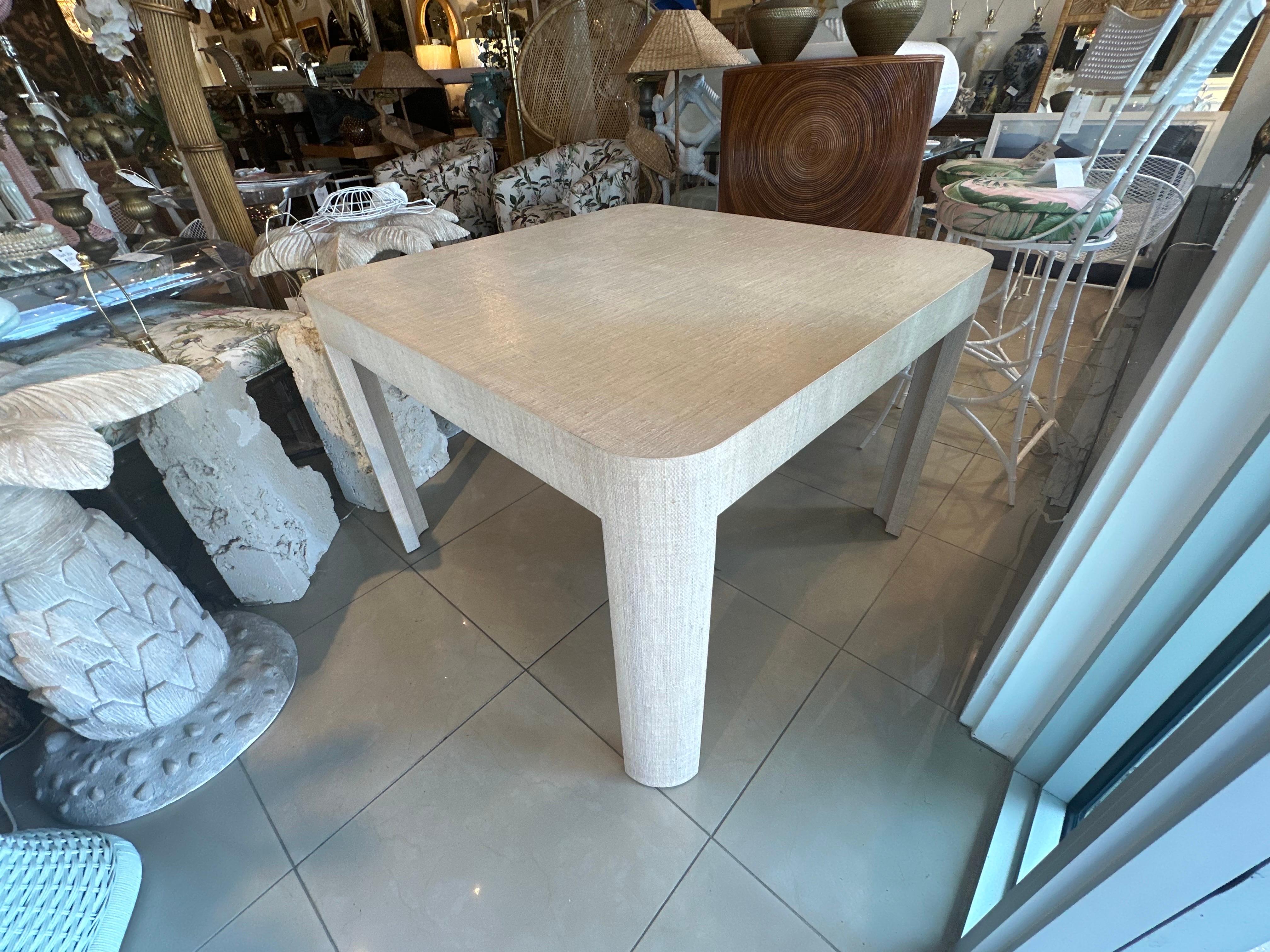 Vintage Palm Beach Tan Grasscloth Square Game Dining Table In Good Condition In West Palm Beach, FL