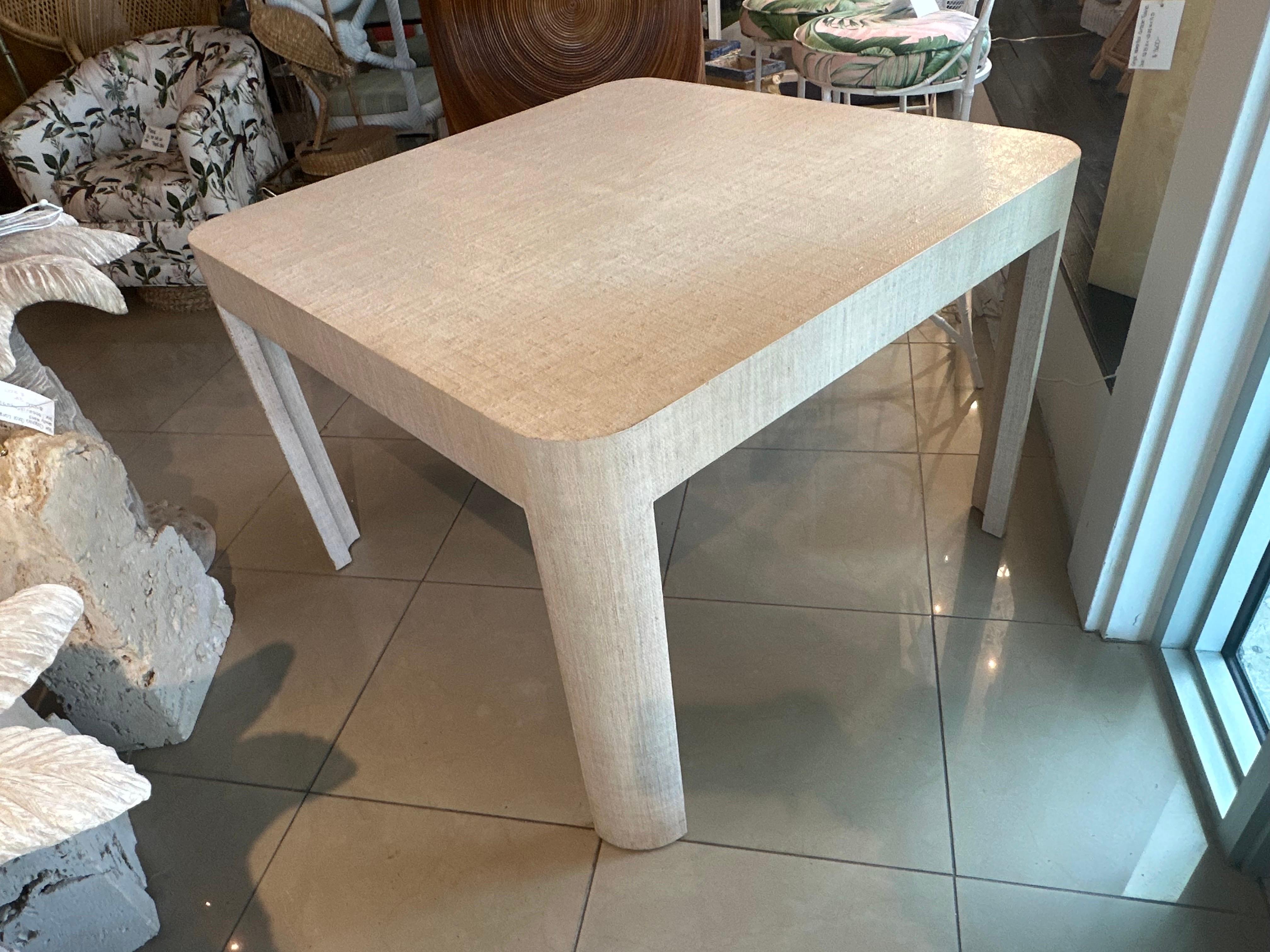 Vintage Palm Beach Tan Grasscloth Square Game Dining Table 1