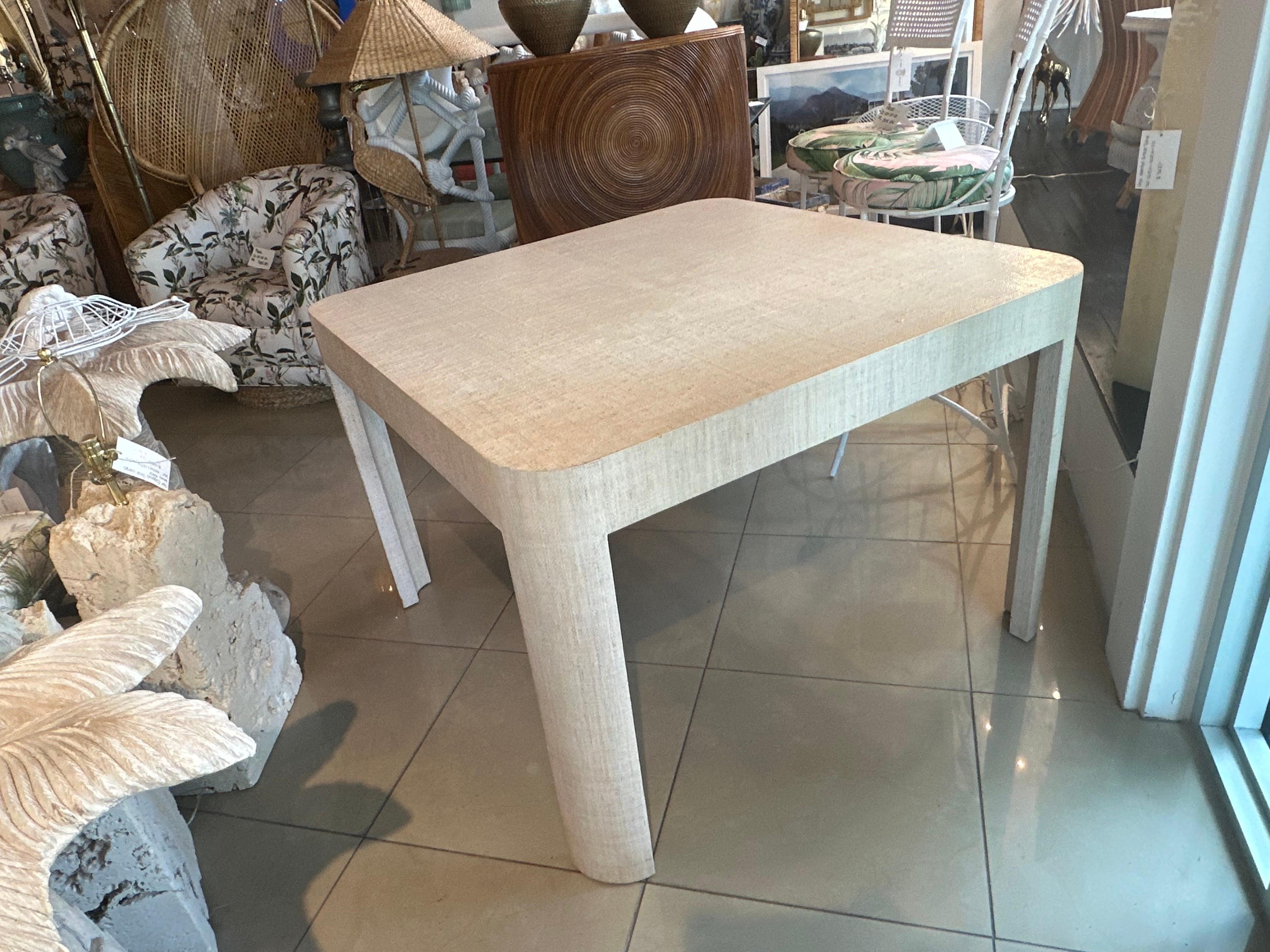 Vintage Palm Beach Tan Grasscloth Square Game Dining Table 2