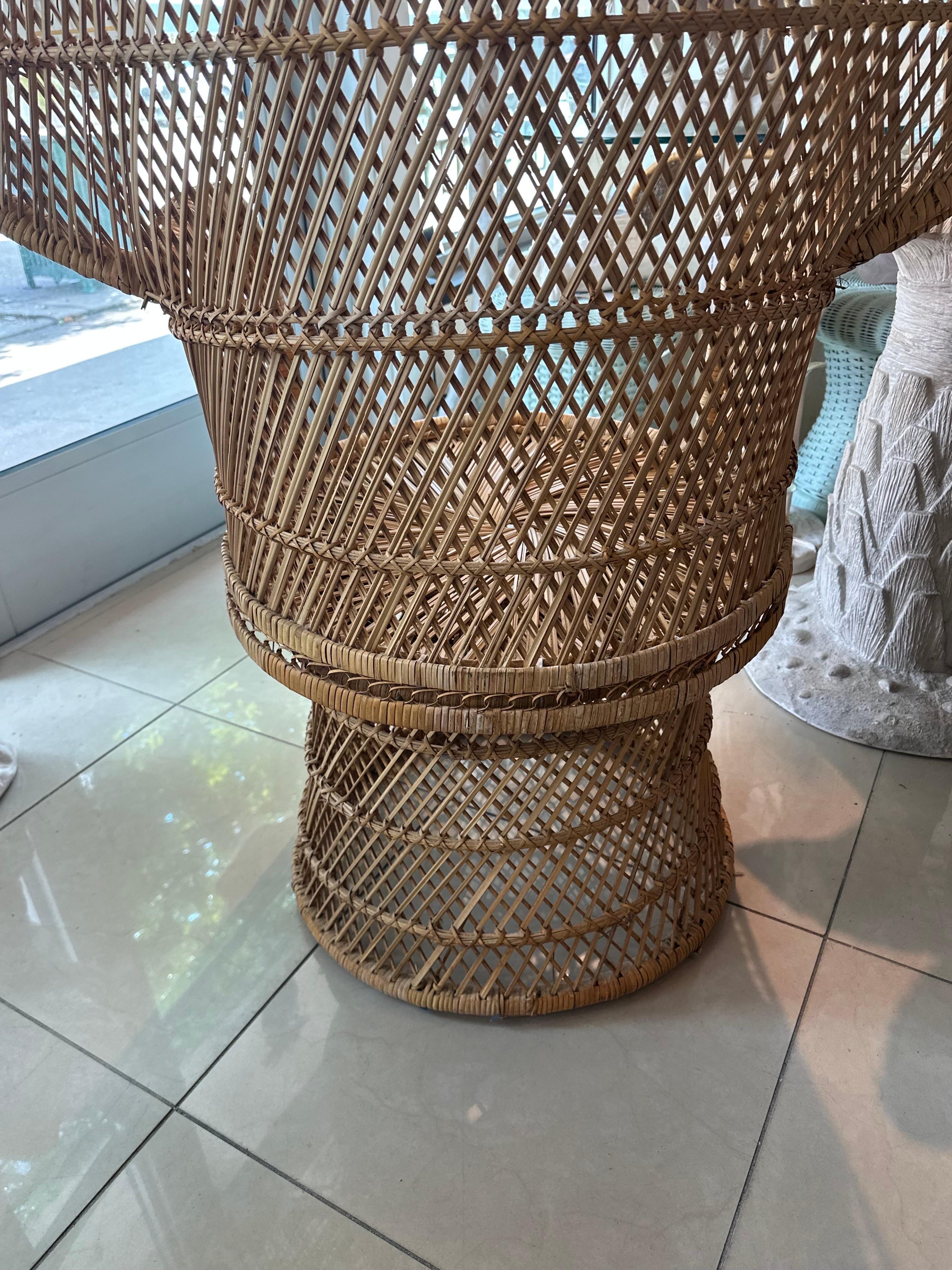 Vintage Palm Beach Tropical Braided Rattan Wicker Peacock Fan Back Chair For Sale 3