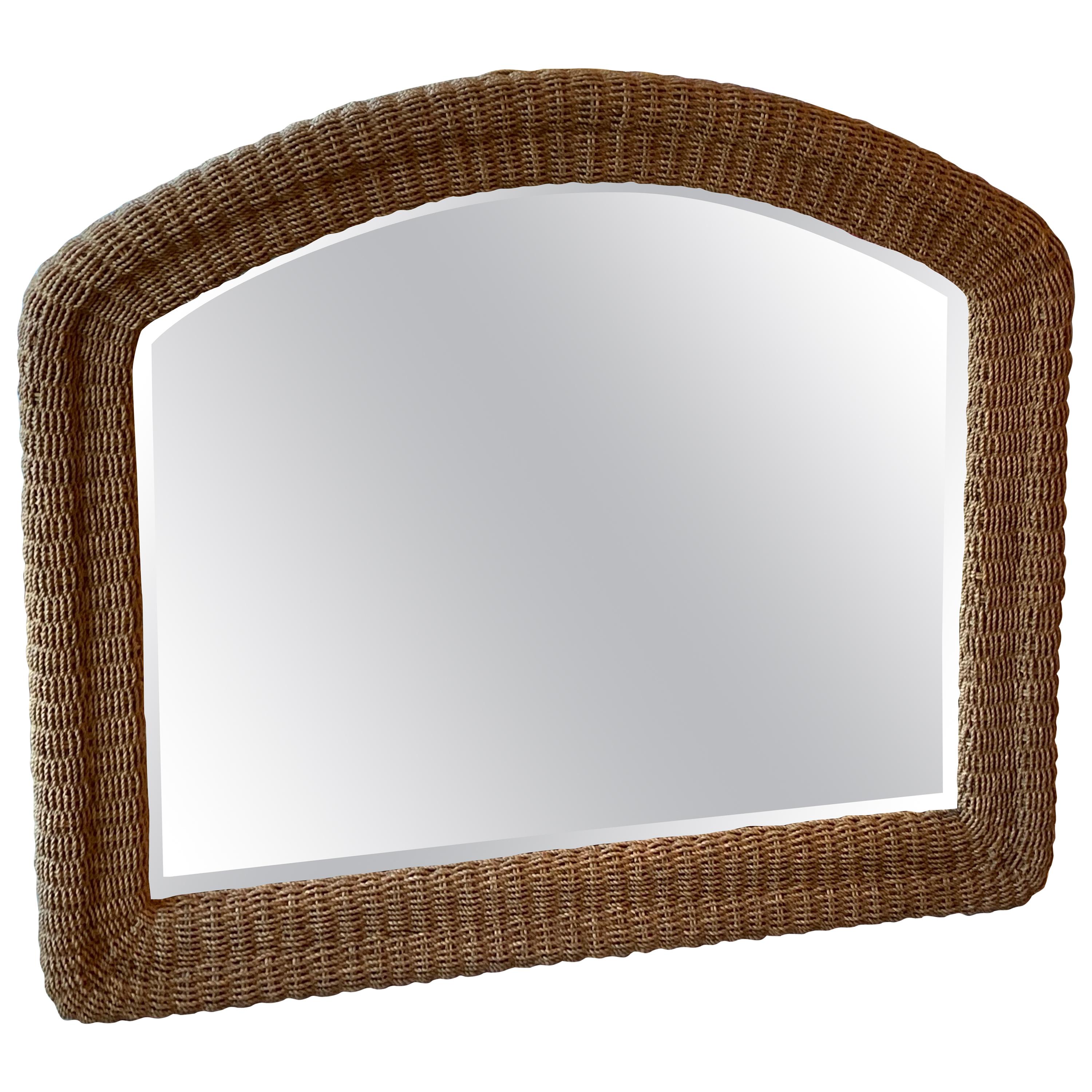 Vintage Palm Beach Tropical Braided Seagrass Rope Wicker Arched Wall Mirror For Sale