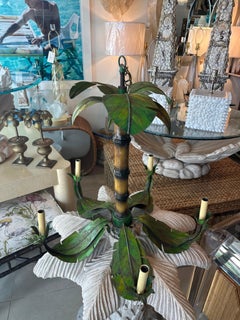 Vintage Palm Beach Tropical Metal Tole Palm Tree Leaf leaves 5 Light Chandelier