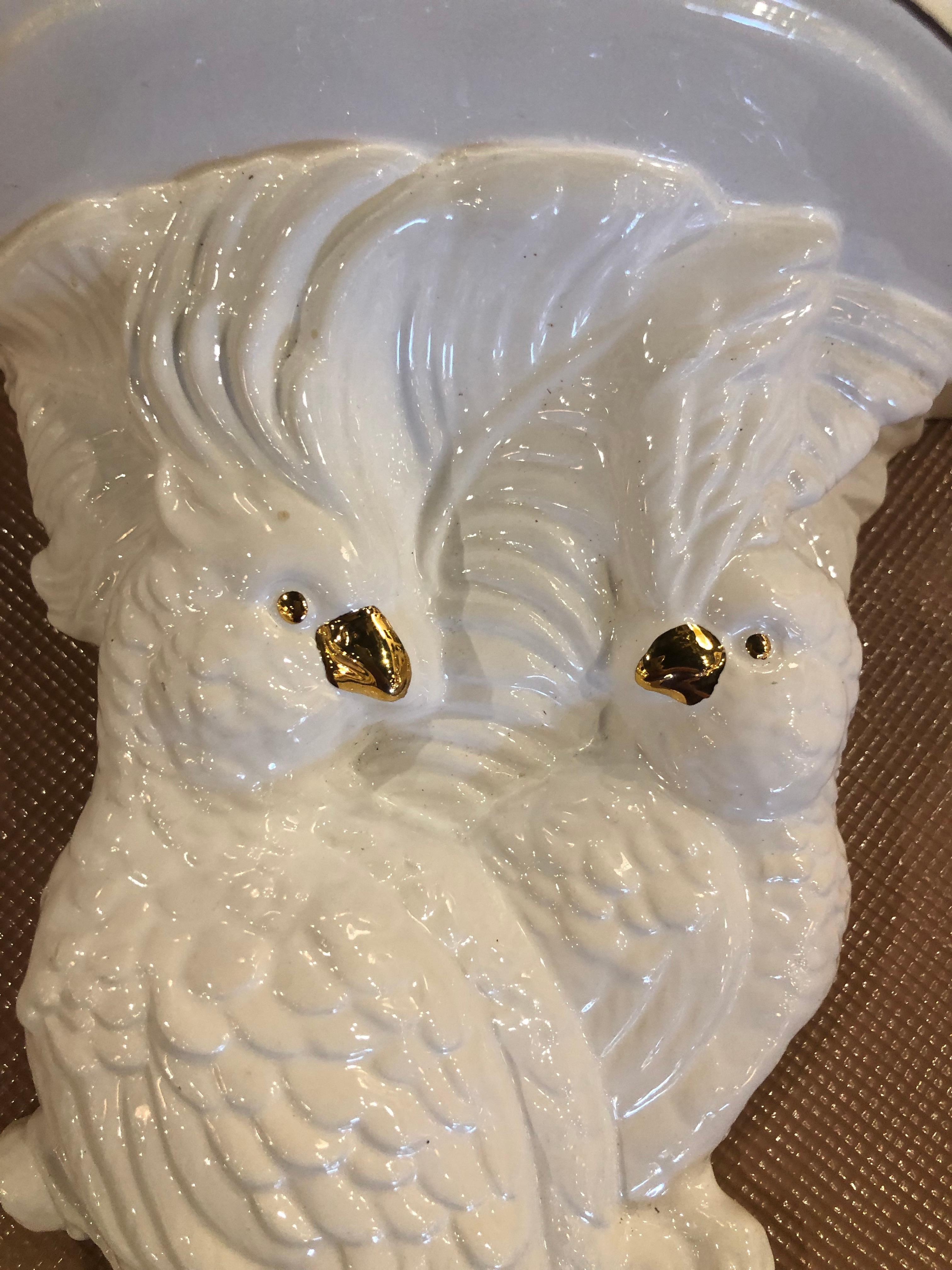 American Vintage Palm Beach Tropical Pair of Cockatoo Parrot Bird Ceramic Wall Sconces