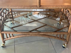 Vintage Palm Beach Tropical Rattan & Bamboo Bar Cart Barcart Glass Top