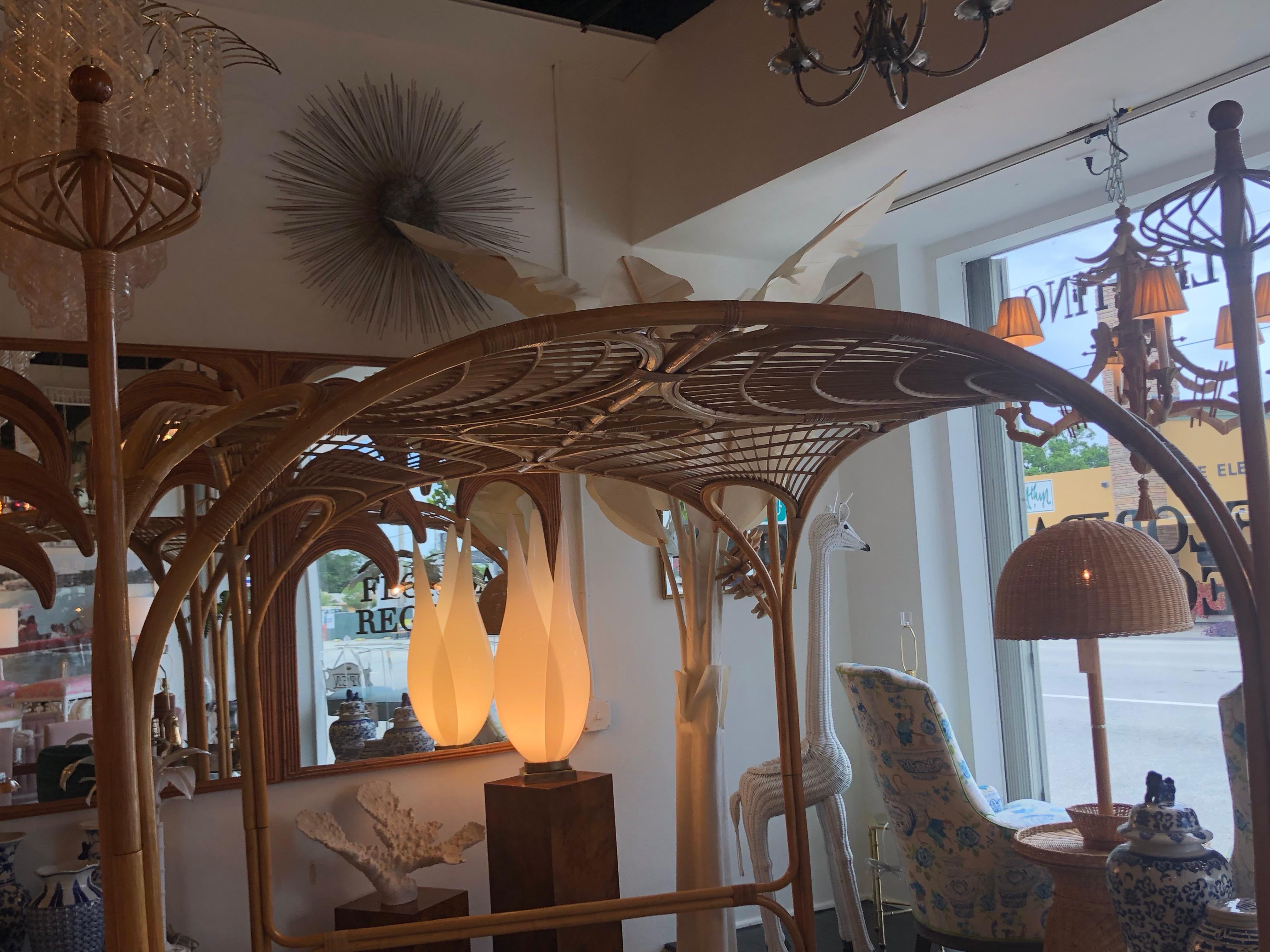 Vintage Palm Beach Tropical Rattan Bamboo Queen Size Canopy Bed 7