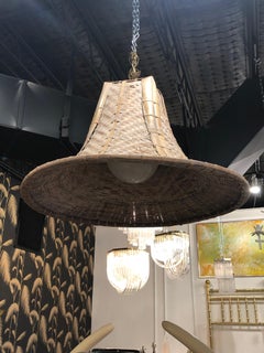 Vintage Palm Beach Tropical Rattan Wicker Pagoda Large Chandelier