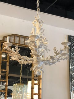 Vintage Palm Beach Tropical White Faux Coral 6-Light Chandelier