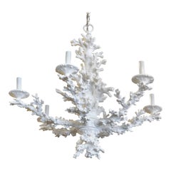 Vintage Palm Beach Tropical White Faux Coral 6-Light Chandelier