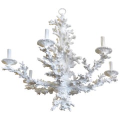 Vintage Palm Beach Tropical White Faux Coral 6-Light Chandelier