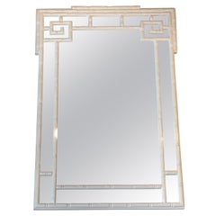 Vintage Palm Beach White Lacquered Greek Key Faux Bamboo Wall Mirror