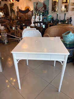 Vintage Palm Beach White Newly Lacquered Faux Bamboo Fret Game Table Two Drawers