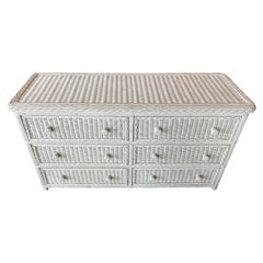 Vintage Palm Beach White Wicker Dresser 6 Drawers
