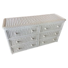 Vintage Palm Beach White Wicker Dresser 6 Drawers