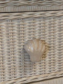 Vintage Palm Beach Wicker Chest of 4 Drawers Dresser Shell Pulls