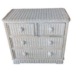 Vintage Palm Beach Wicker Chest of 4 Drawers Dresser Shell Pulls