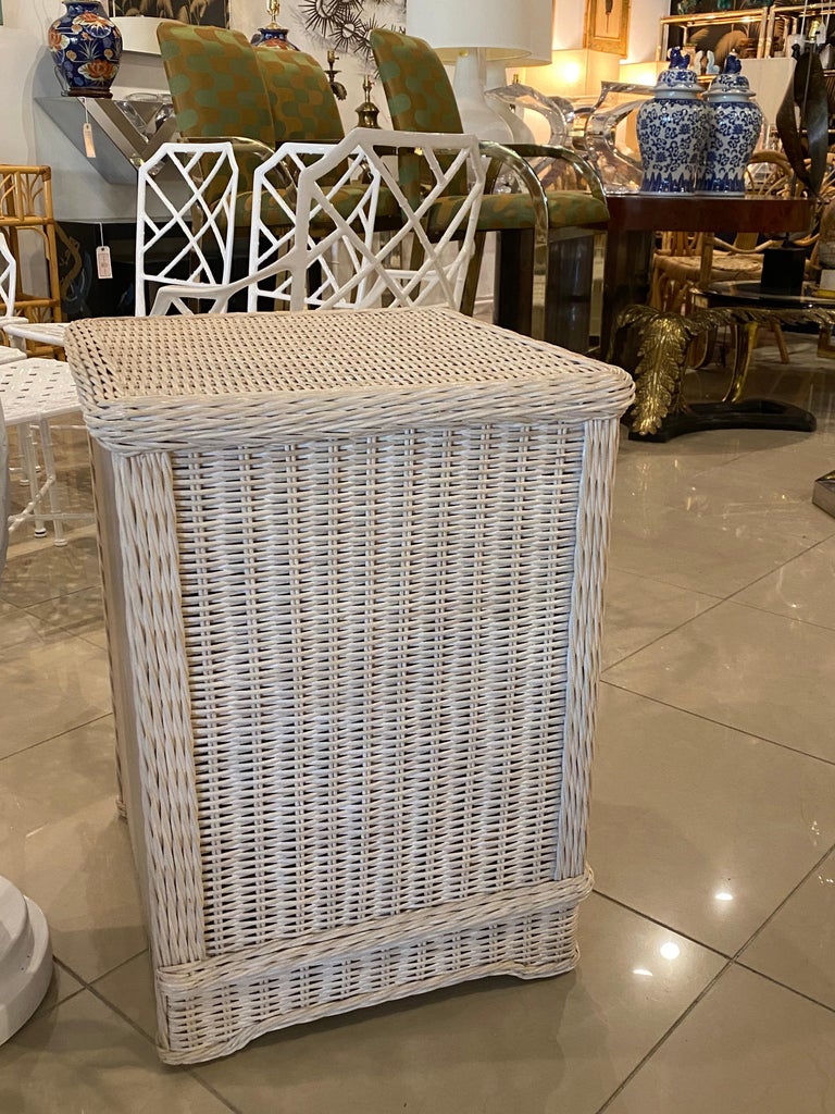 Vintage Palm Beach Wicker Nightstand Chest of 2 Drawers Shell Pulls For