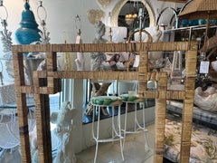 Vintage Palm Beach Woven Wrapped Rattan Geometric  Bamboo Wall Mirror