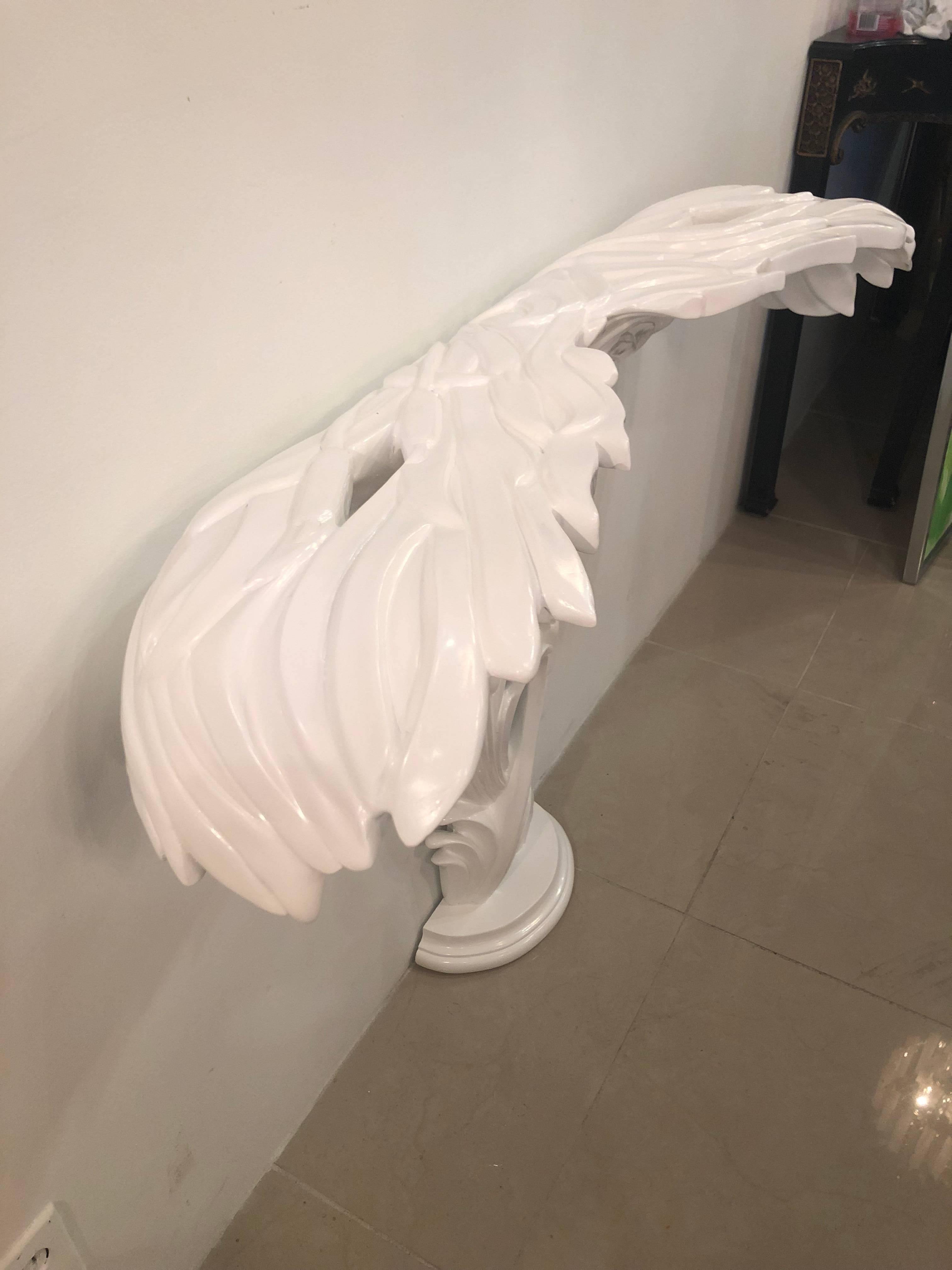 Vintage Palm Frond Leaf White Lacquered Wall Mount Console Table Palm Beach In Excellent Condition In West Palm Beach, FL