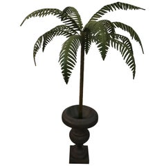 Vintage Palm Frond Tree Leaf Metal Tole Urn
