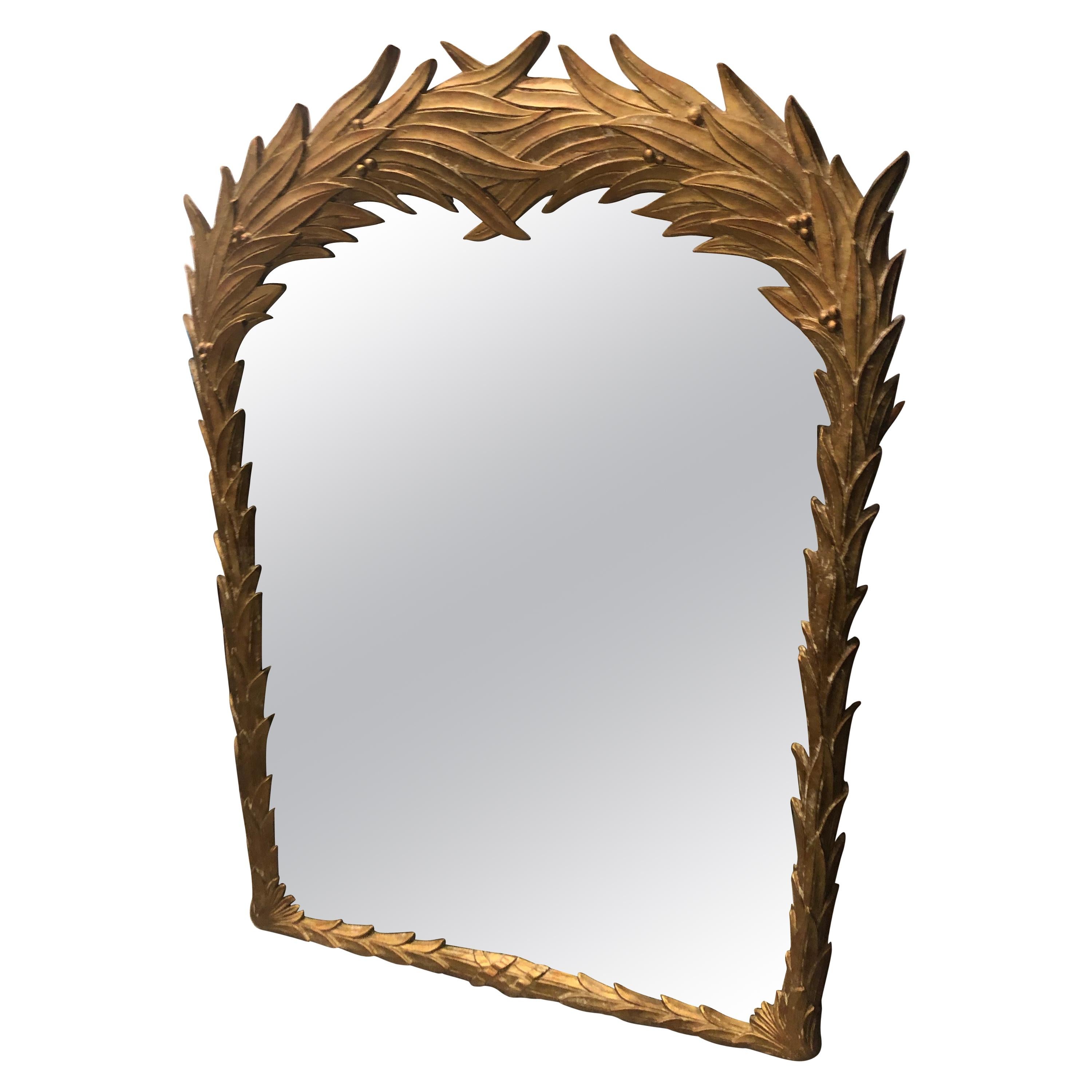 Vintage Palm Frond Wall Mirror Leaf Serge Roche Style Tropical Palm Beach