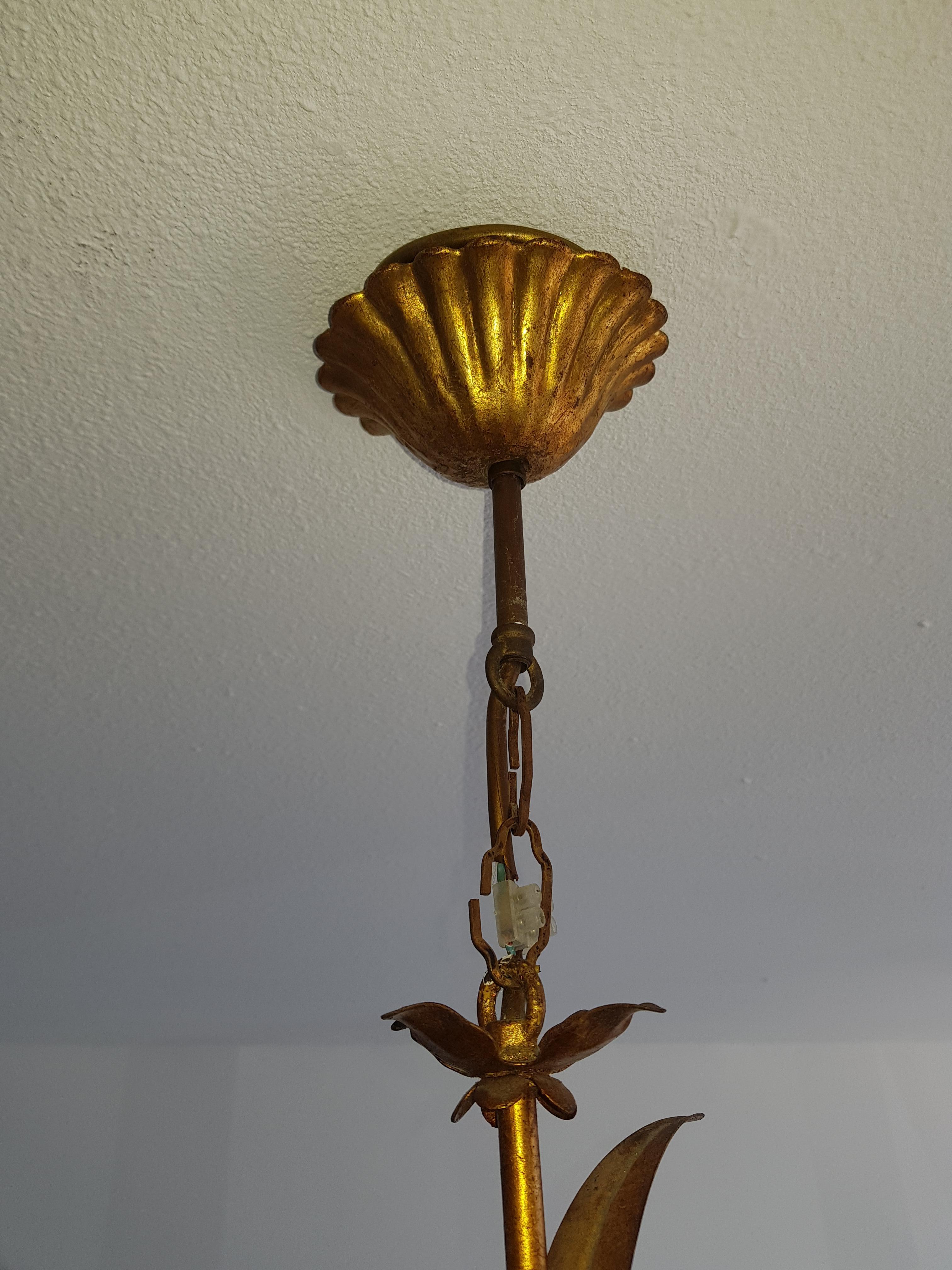 Brass Vintage Palm Leaf Chandelier, 1970s For Sale