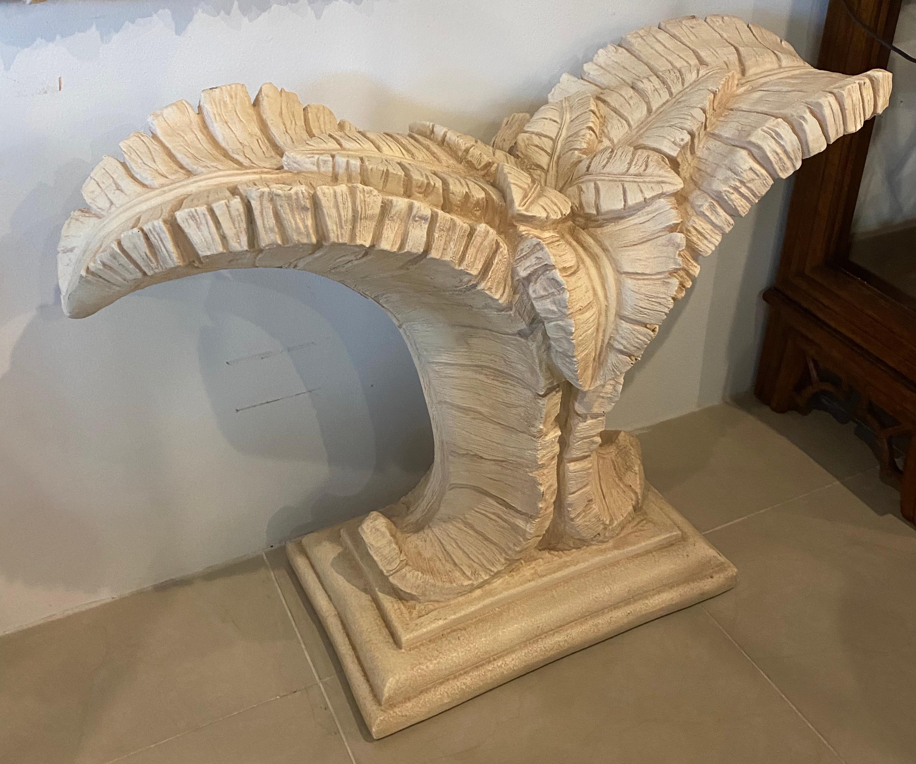 Vintage Palm Leaf Leaves Tropical Palm Beach Sofa Console Table In Good Condition For Sale In West Palm Beach, FL
