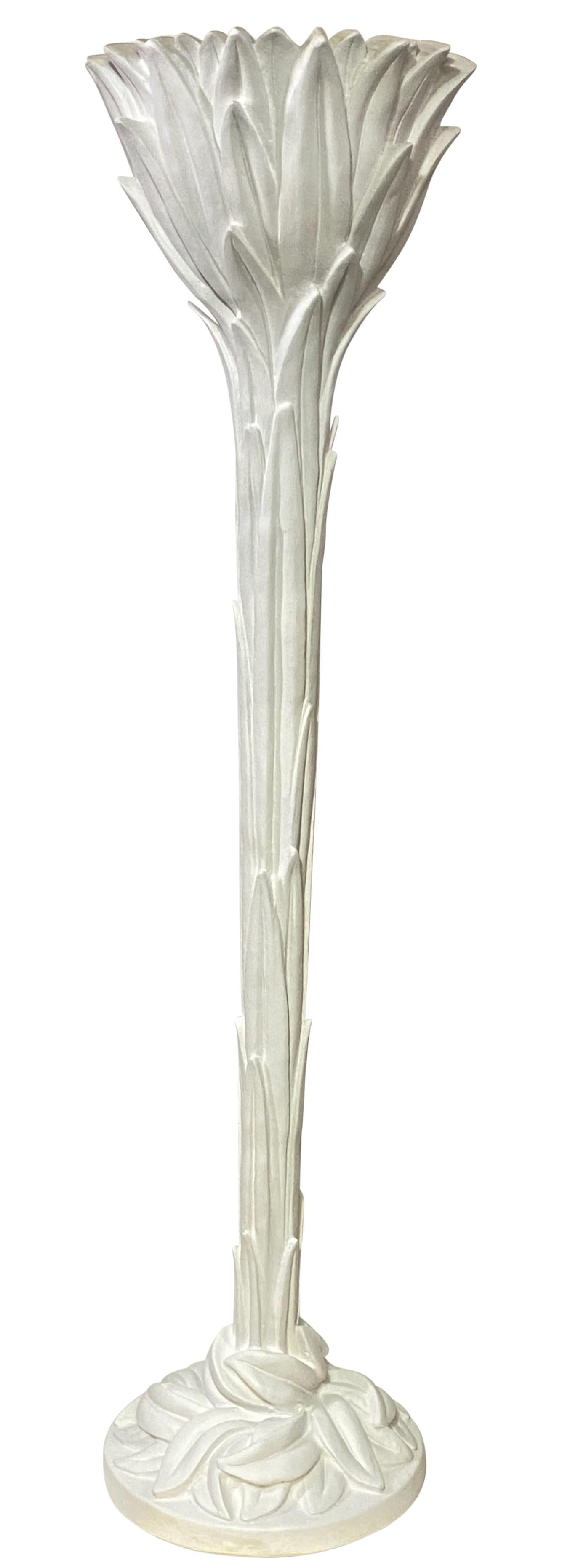Vintage Palm Leaf Torchiere Floor Lamp in the manner of Serge Roche, Circa 1960 For Sale 1