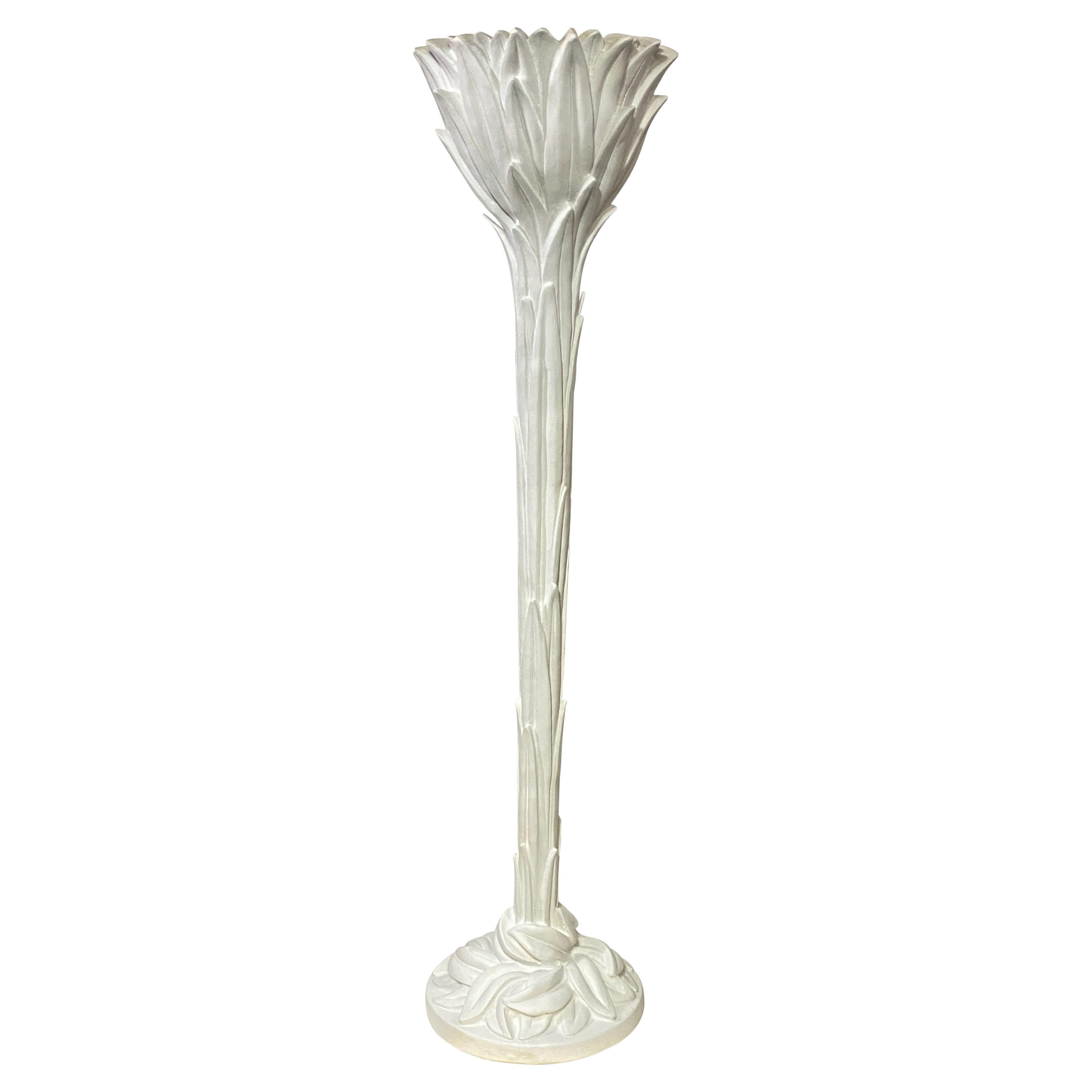 Vintage Palm Leaf Torchiere Floor Lamp in the manner of Serge Roche, Circa 1960 For Sale