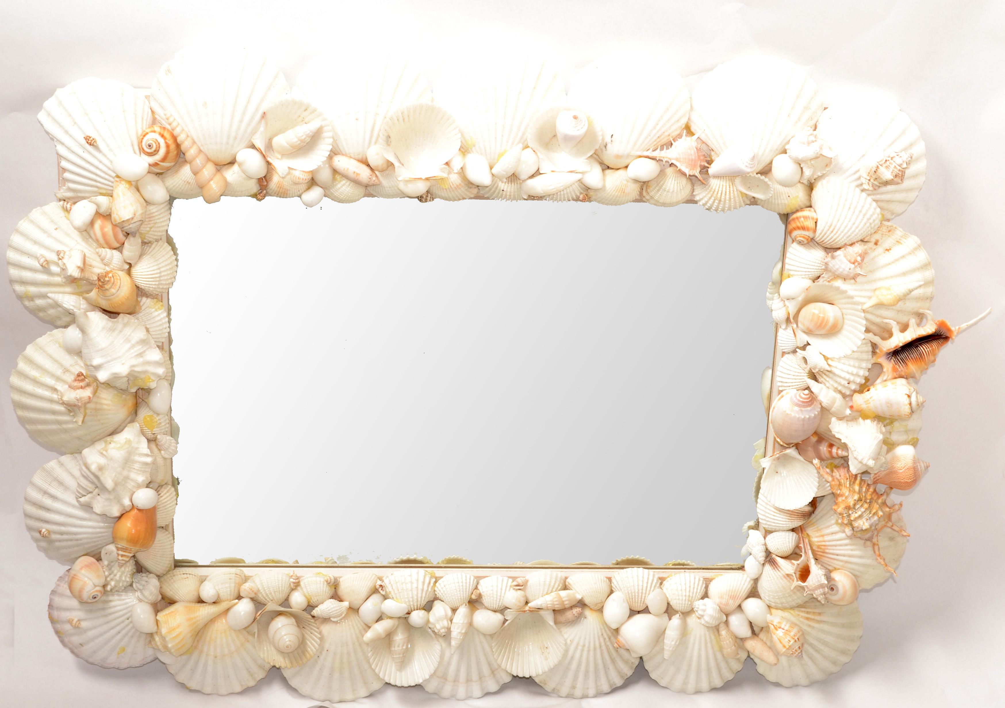 Coquillage Vintage Palm Regency Coastal Handmade Rectangle Wall Mirror (Miroir rectangulaire) en vente