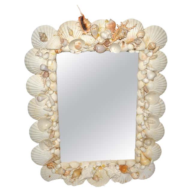 Vintage Palm Beach Hollywood Regency Coastal Wall Mirror Seashells ...