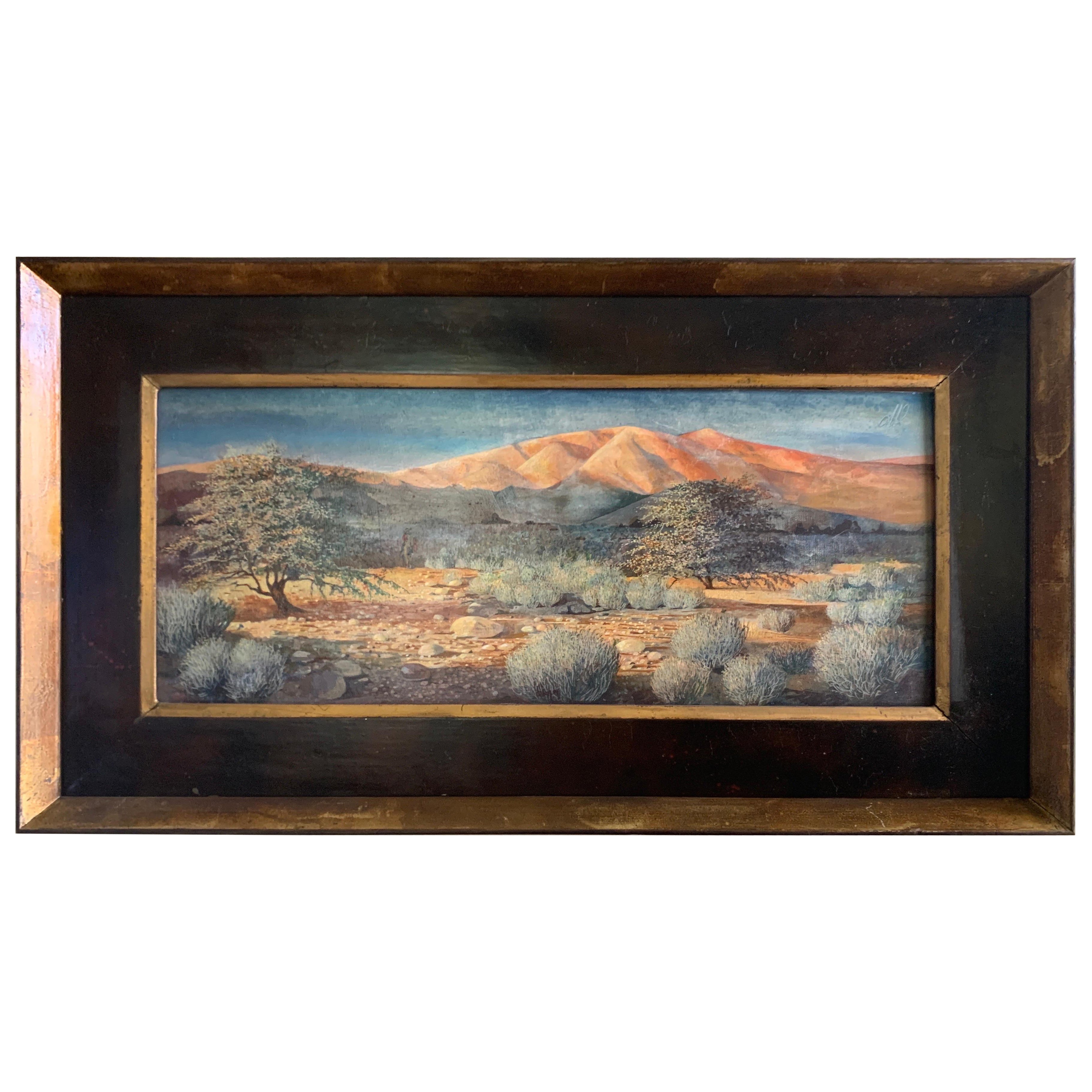 Vintage Palm Springs Wüste Landschaft Original-Gemälde mit Cowboy Orig Frame