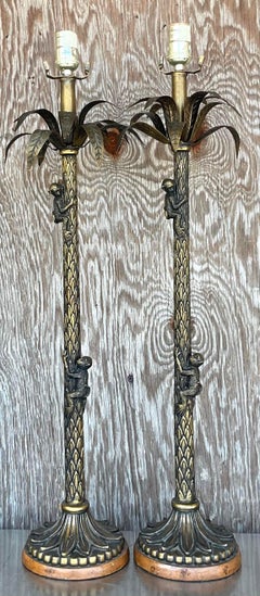 Vintage Palm Tree and Monkey Lamps - a Pair