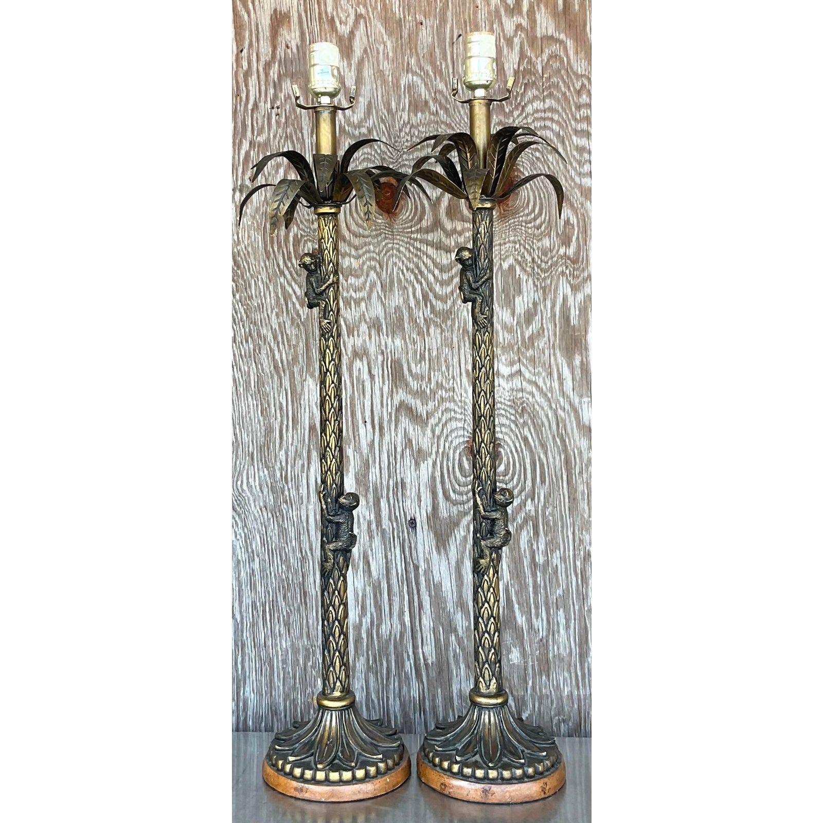 20ième siècle Paire de lampes vintage en forme de palmier et de singe en vente