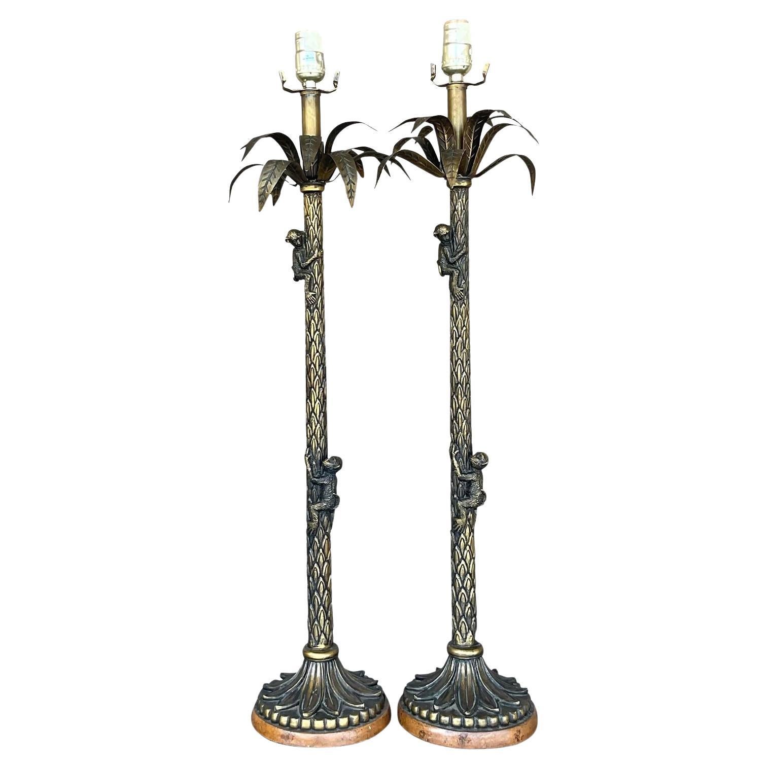 Paire de lampes vintage en forme de palmier et de singe en vente