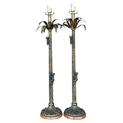 Paire de lampes vintage en forme de palmier et de singe
