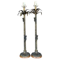 Vintage Palm Tree and Monkey Lamps - a Pair