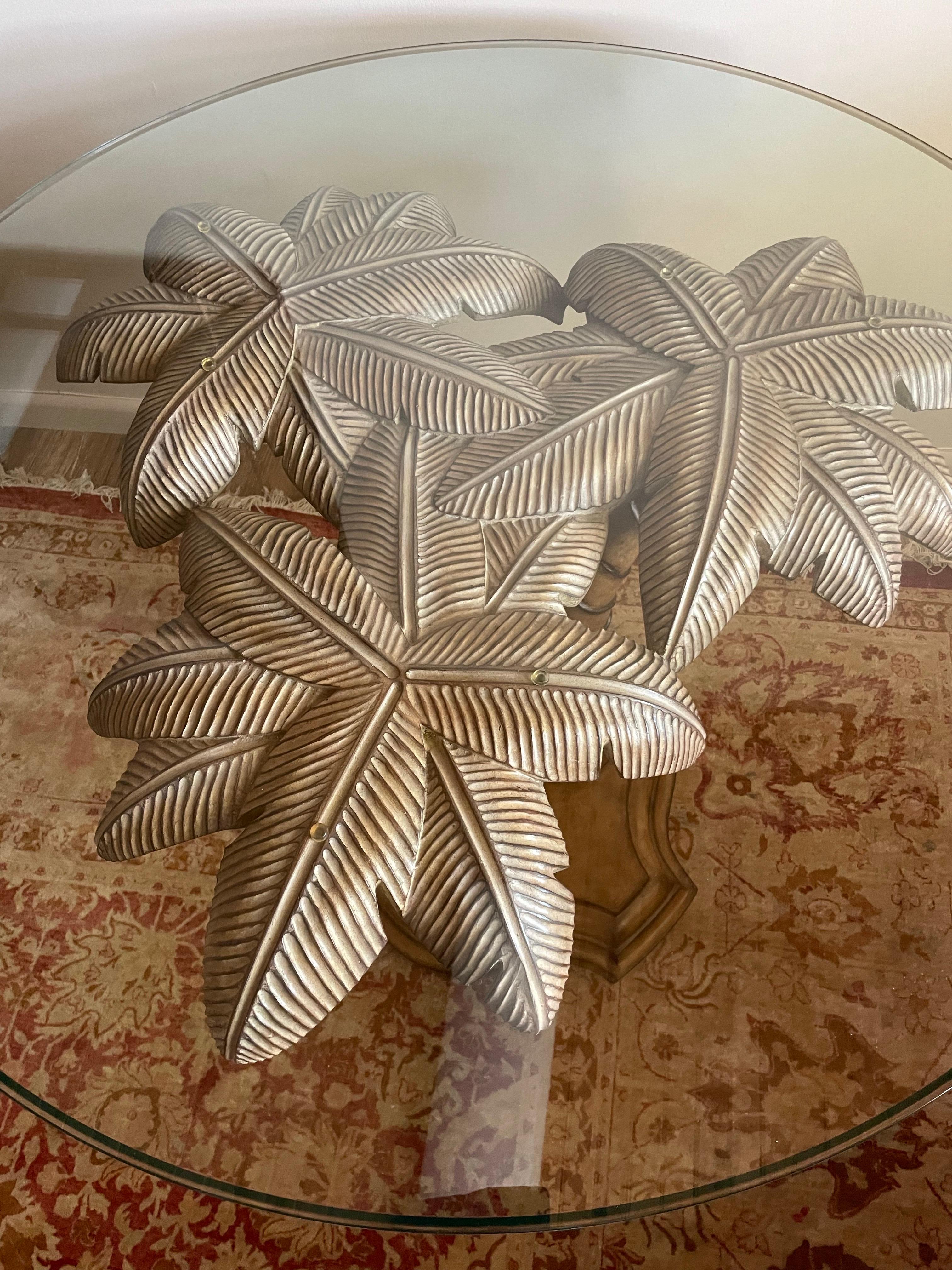 Table de salle à manger vintage en palmier avec plateau en verre en vente 4