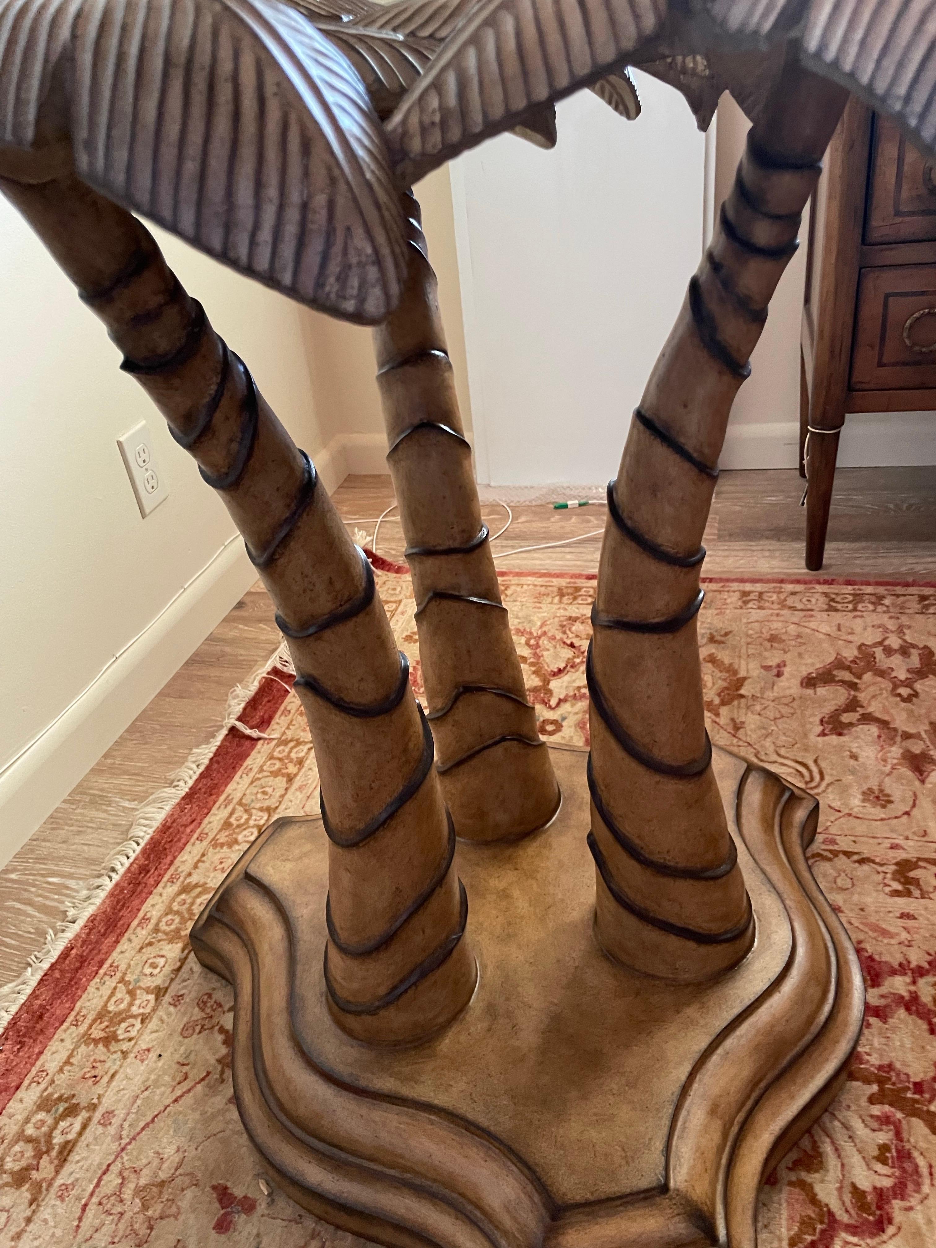 Table de salle à manger vintage en palmier avec plateau en verre en vente 5