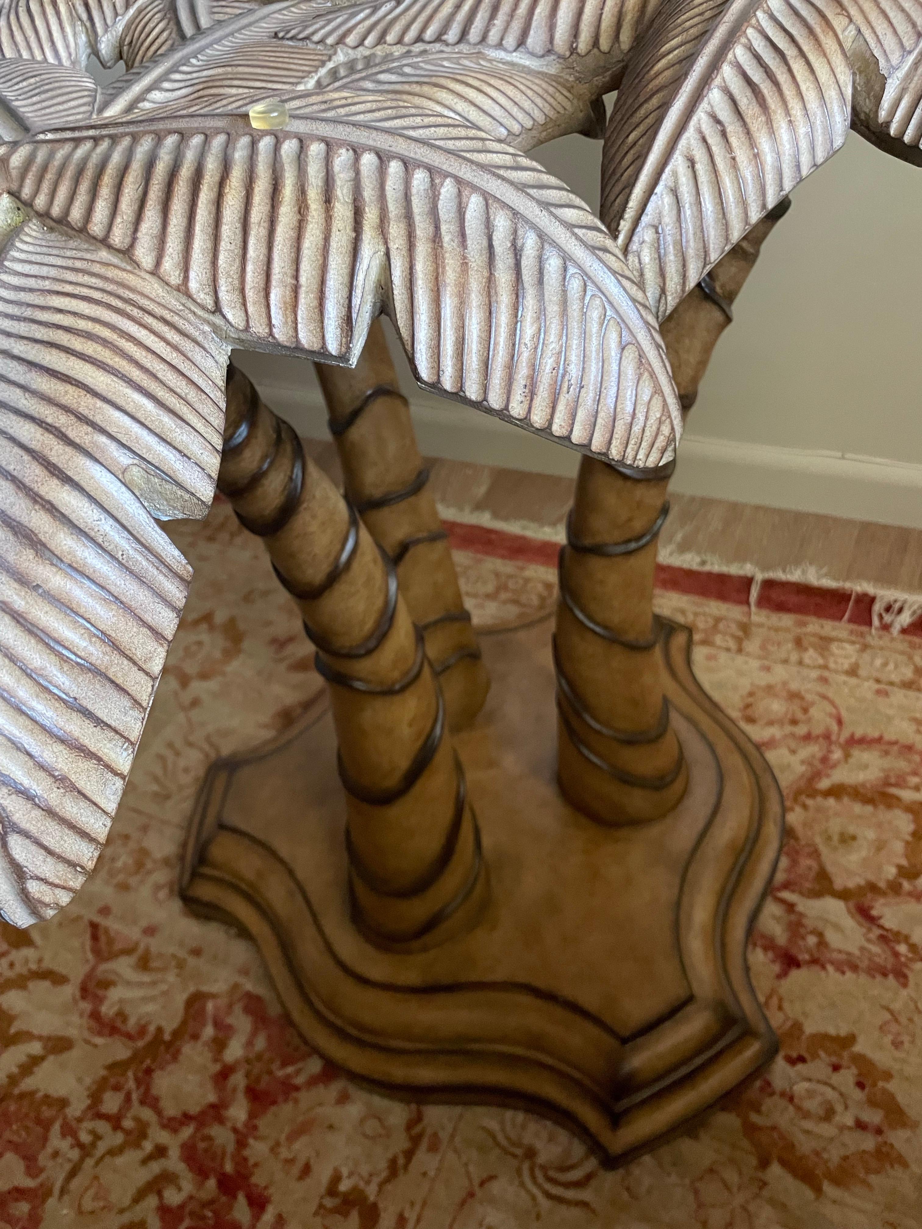 Table de salle à manger vintage en palmier avec plateau en verre en vente 8