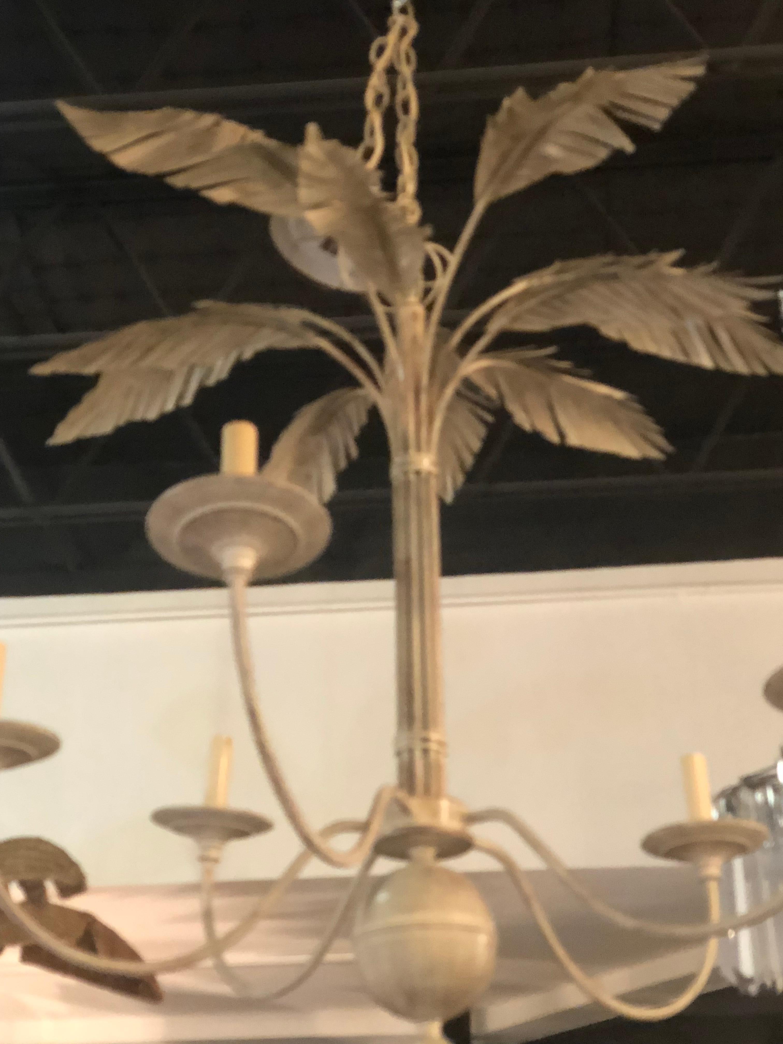 Vintage Palm Tree Frond Leaf Leaves Metal Tole Chandelier 1